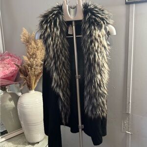 Faux Fur Trim Black Sweater Vest